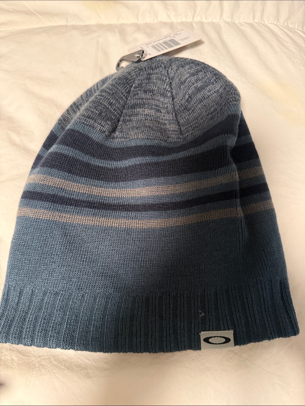 Oakley Men’s Blue and Gray Striped Crewneck Beanie